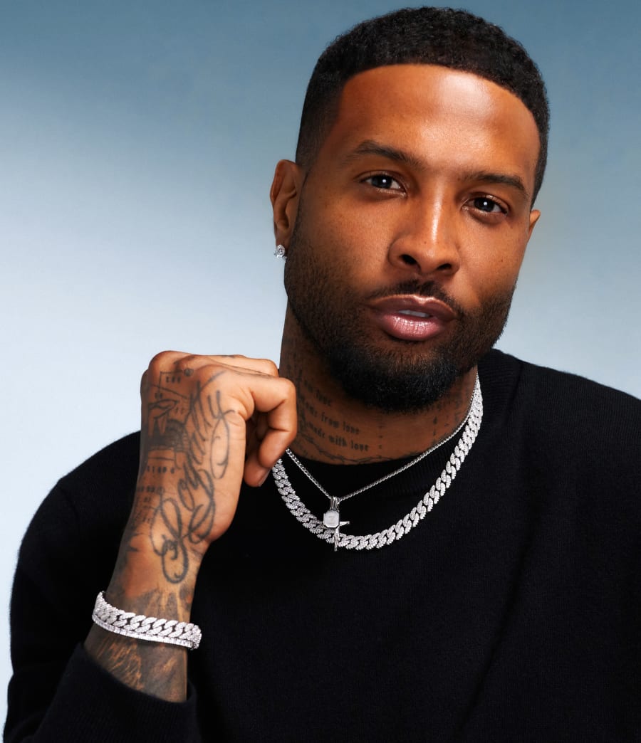 Odell Beckham Jr. wearing an iced out Cuban link chain and bracelet