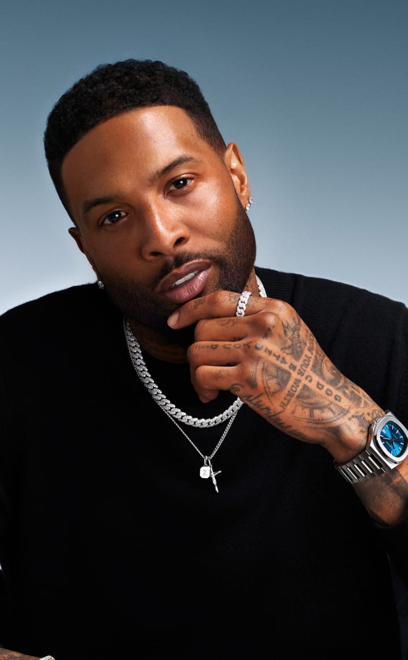 Odell Beckham Jr. wearing JAXXON silver chains and a watch