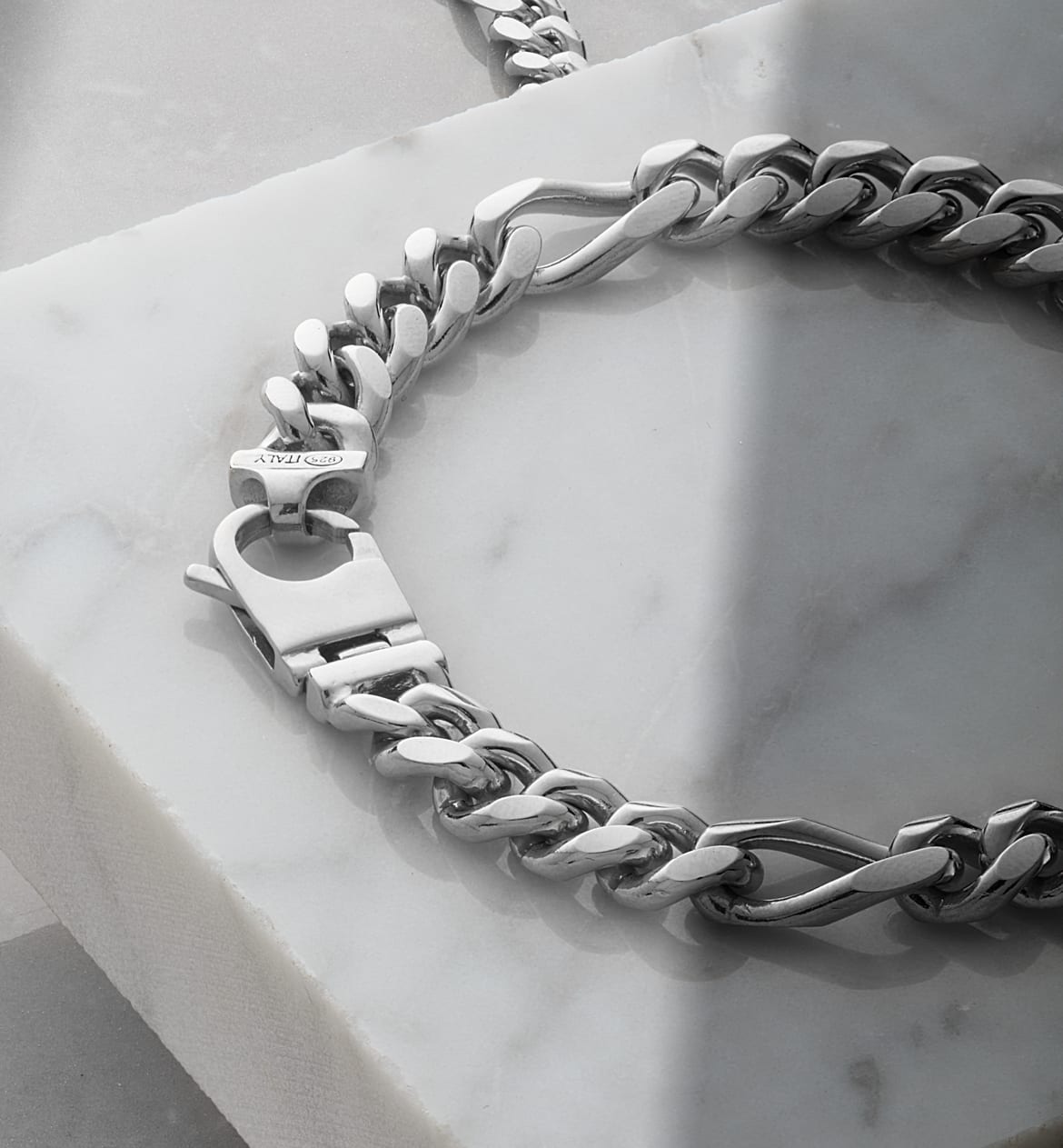 Image Figaro Chain Bracelet - 8mm Silver - Crafted in Italy