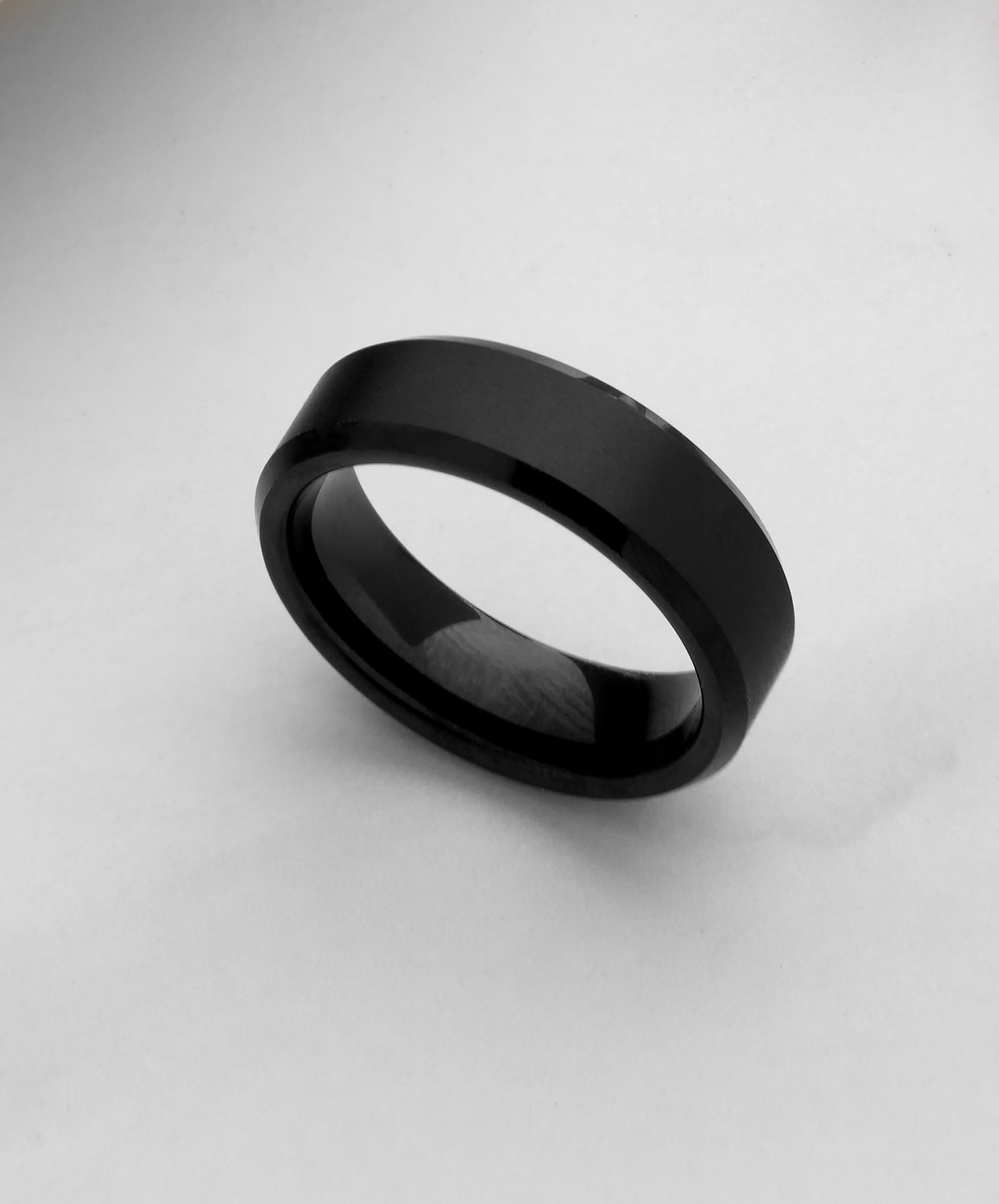Image Beveled Tungsten Band - Black - Personalize Your Ring