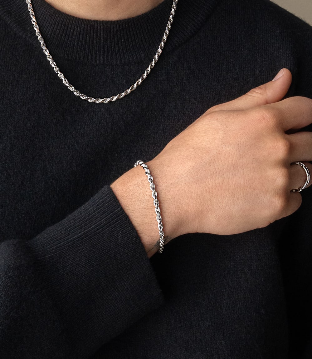 Rope Bracelet - 4mm Silver - Made With Precious Metals