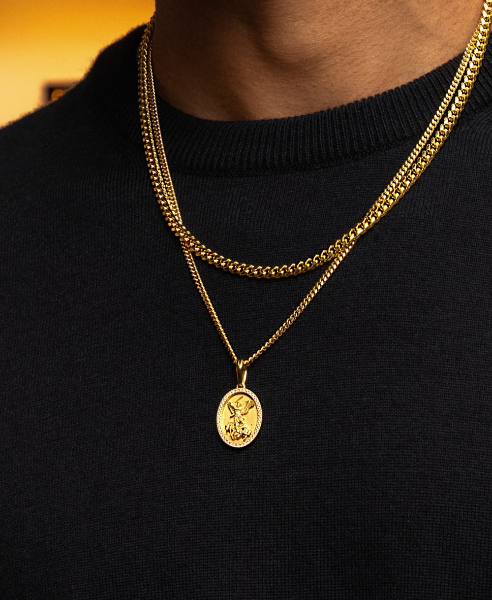 Studded St. Michael Pendant - Gold - Customize Your Collection