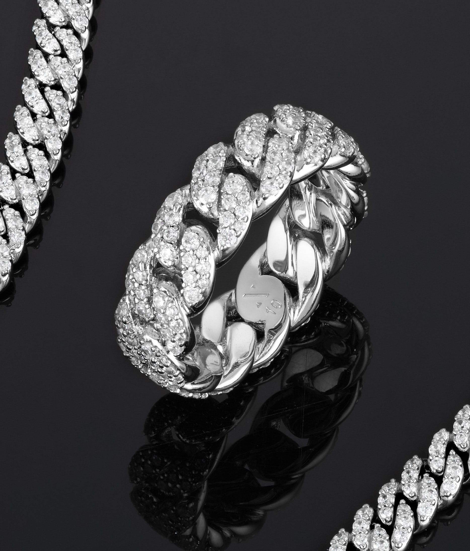 Image Iced Out Cuban Link Ring - Silver - Exceptional Brilliance