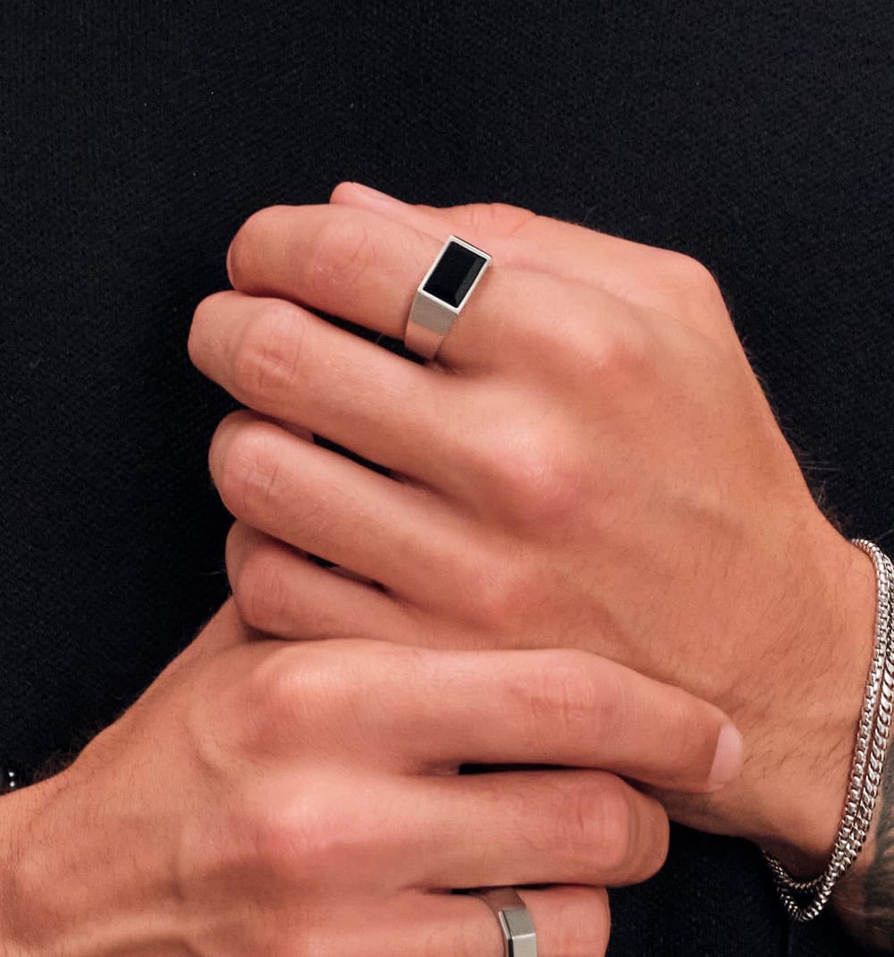 Beveled Onyx Signet Ring - Silver - Onyx Allure