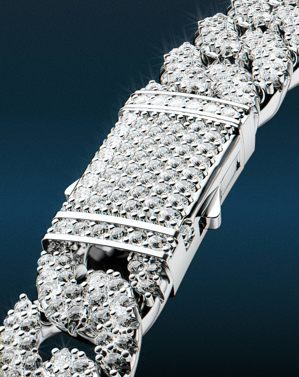 Iced Out Cuban Link Chain - 8mm Silver - Custom Box Clasp