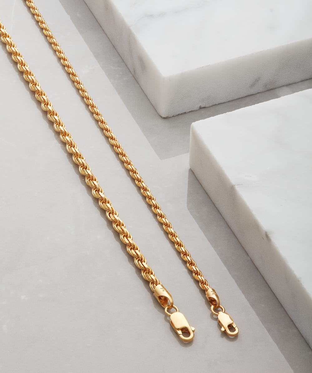 Rope Chain Stack - 4mm + 2.5mm Gold - Made With Precious Metals