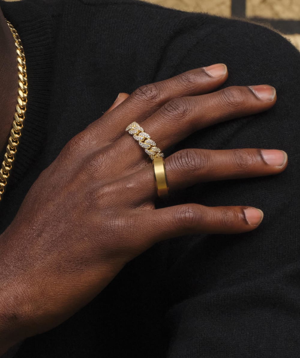Iced Out Cuban Link Ring - Gold - Higher Quality Standards