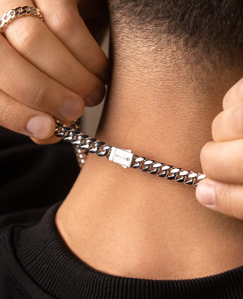 Cuban Link Chain - 8mm Silver - Custom Box Clasp