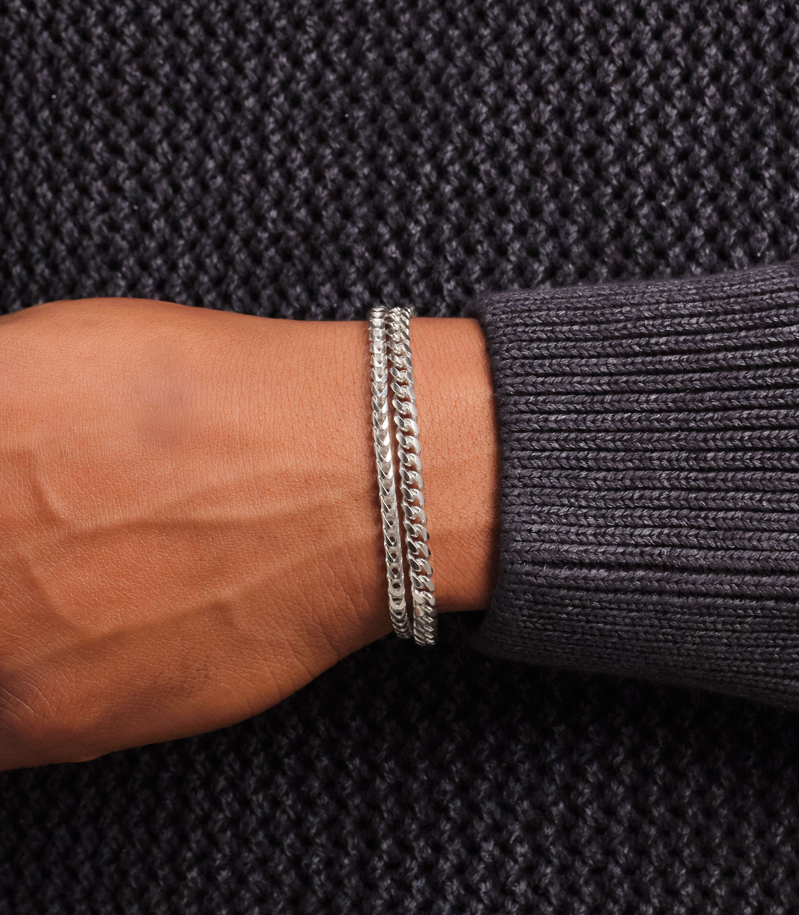 Image Cuban + Franco Bracelet Stack - Silver - Made with Precious Metals