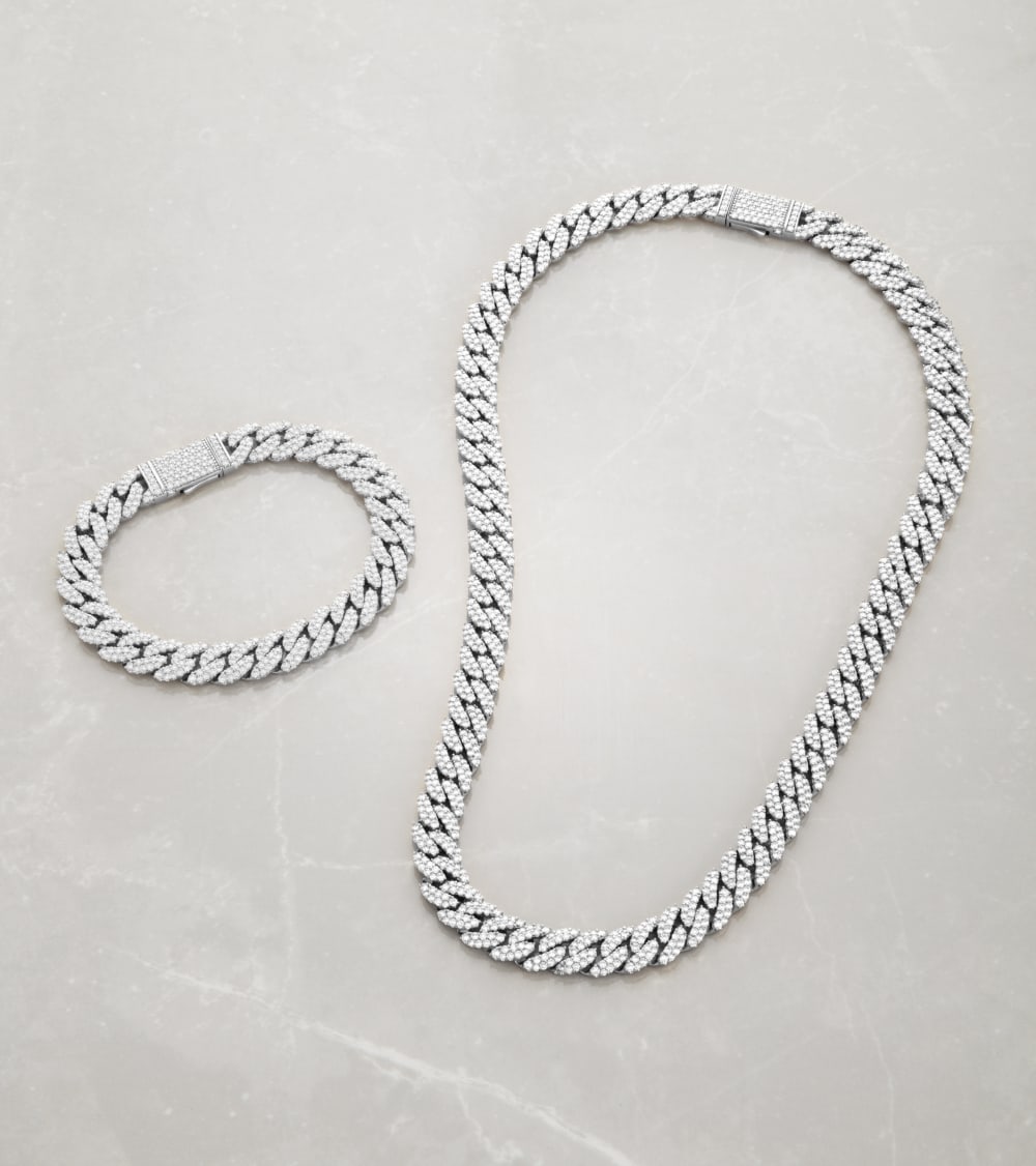 Iced Out Cuban Set - 10mm Silver - Over 1.4K Pavé Stones