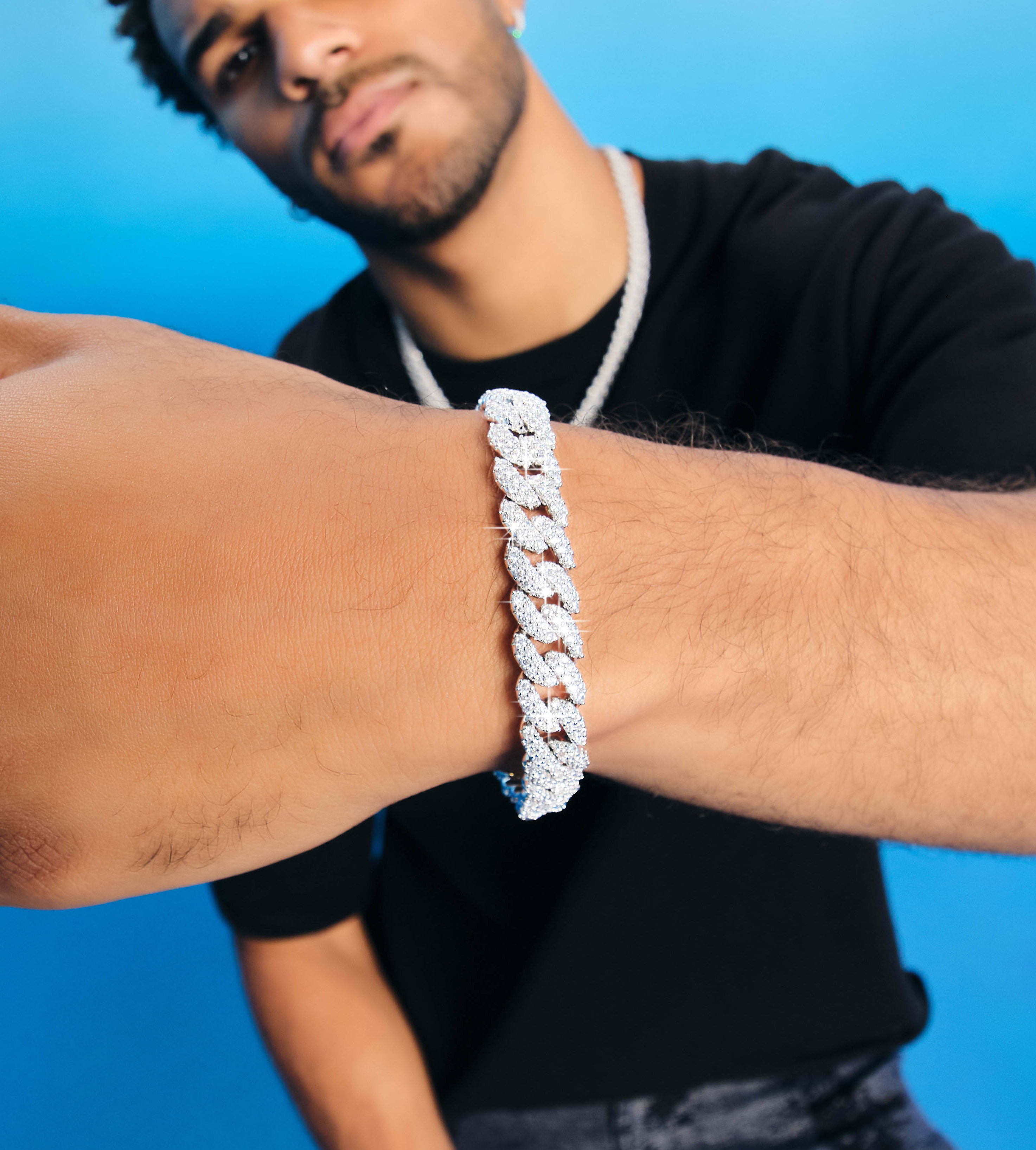Image Iced Out Cuban Link Bracelet - 10mm Silver - Higher Quality Standards	