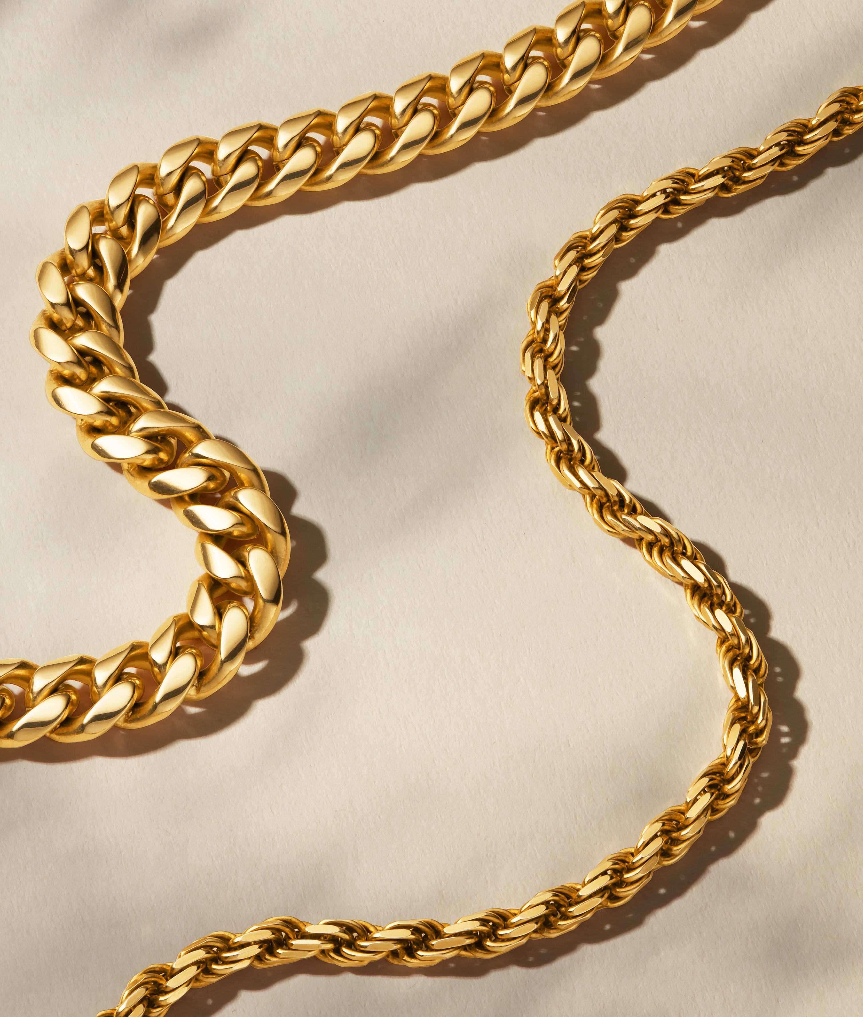 Image Cuban + Rope Chain/Bracelet Stack - Gold - Crafted in Italy