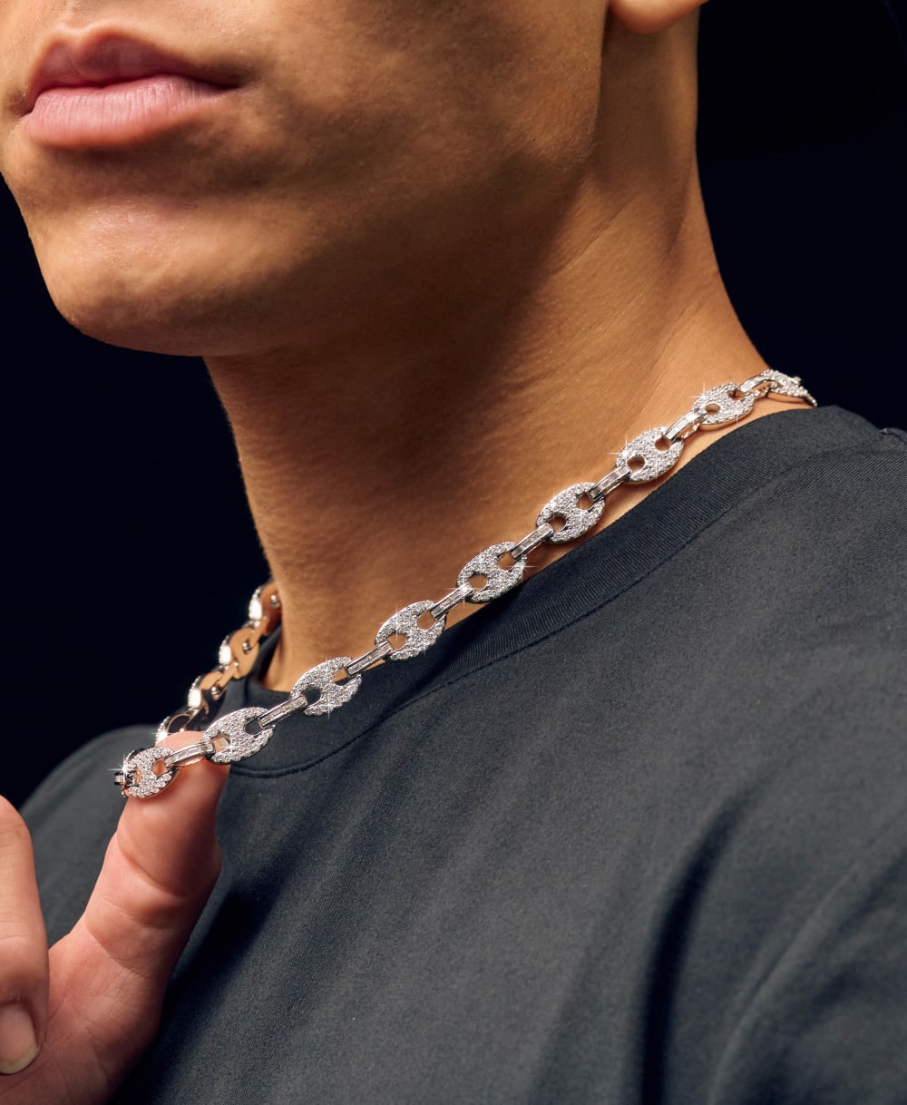 Iced Out Mariner Chain - Men's Silver Studded Chain - JAXXON