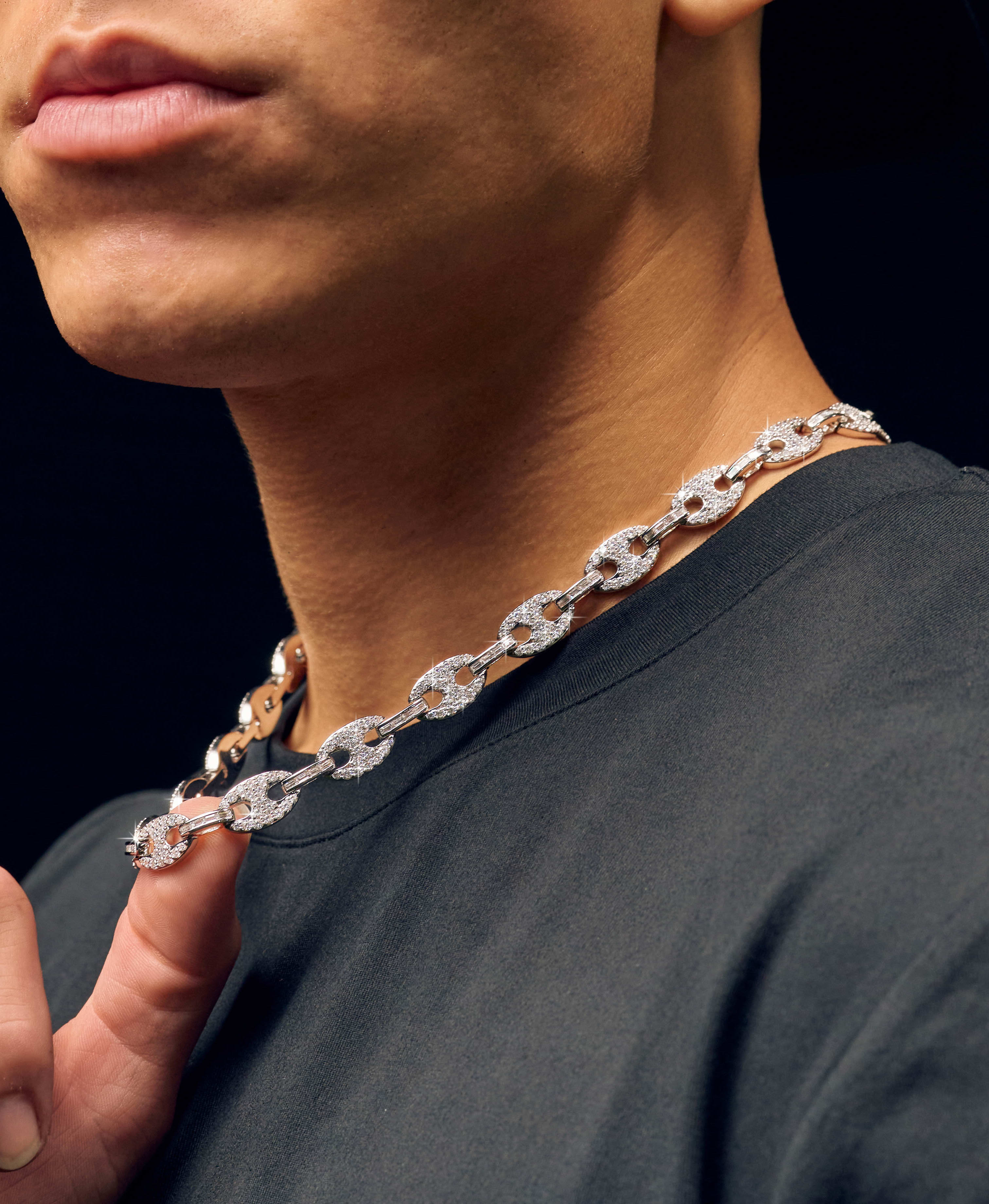 Iced Out Mariner Chain Men s Silver Studded Chain JAXXON