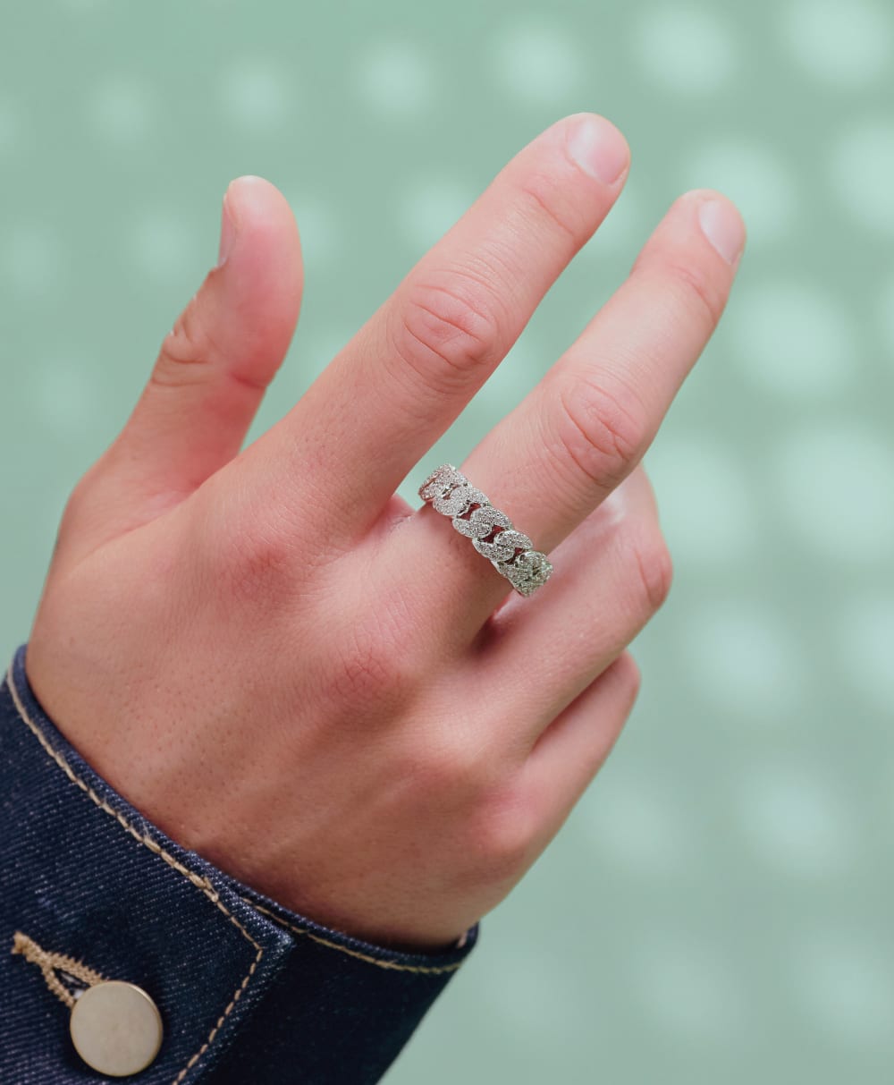 Iced Out Cuban Link Ring - Silver - Higher Quality Standards