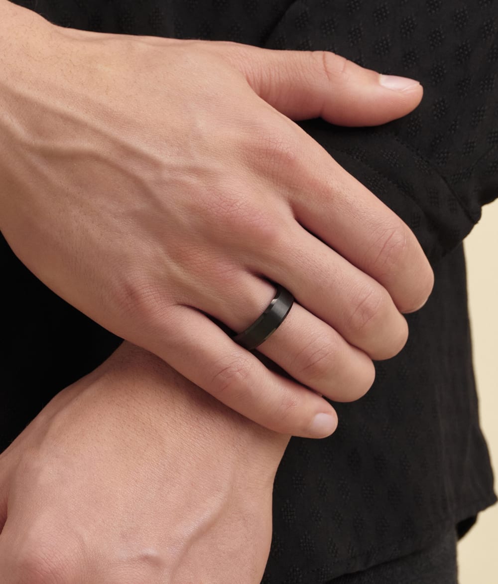Brushed Beveled Edge Wedding Band - Black - Forever Strong