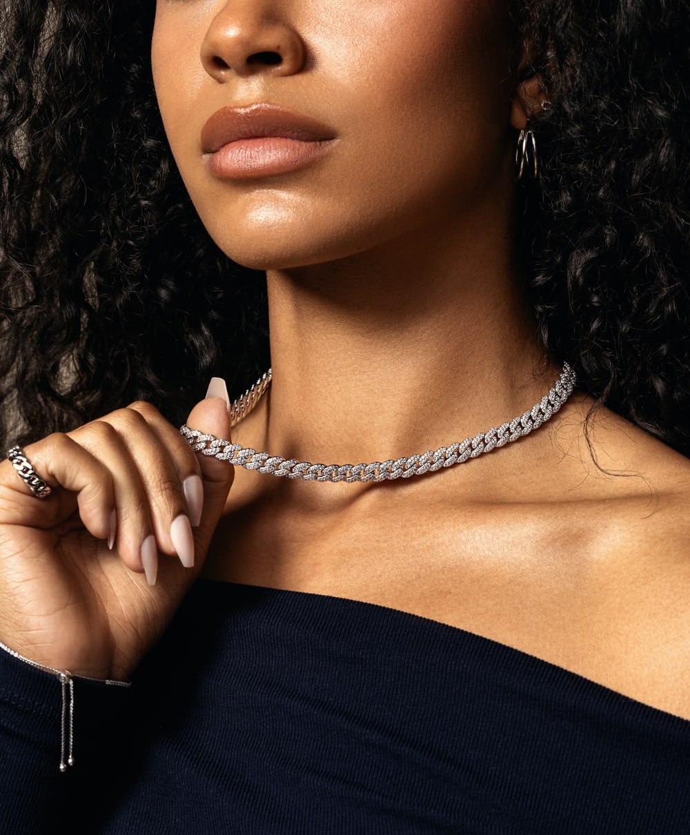 Women's Iced Out Cuban Link Chain - 8mm Silver - Trusted Quality