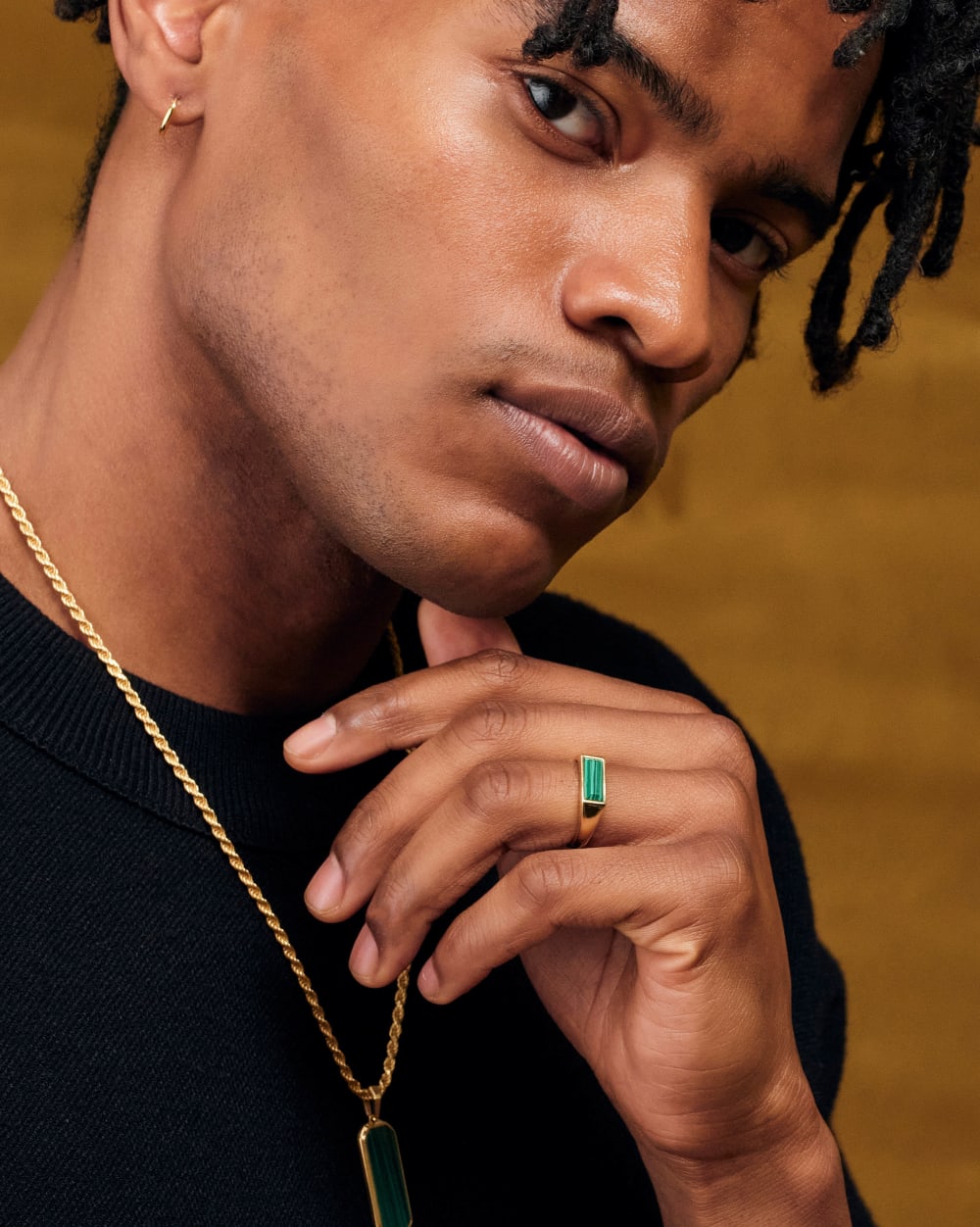 Beveled Malachite Signet Ring - Gold - Higher Quality Standards