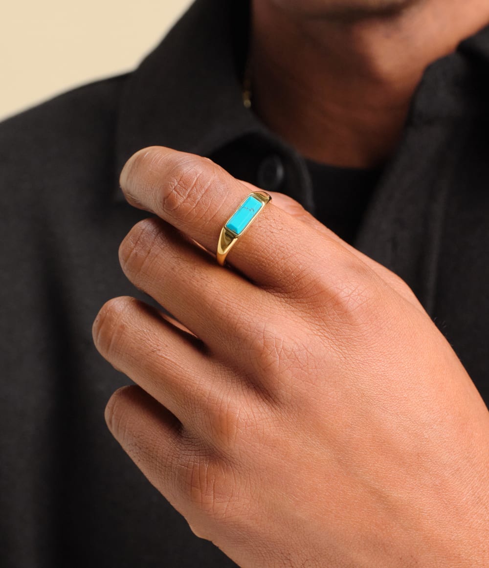 Beveled Turquoise Signet Ring - Gold - Vibrant Style