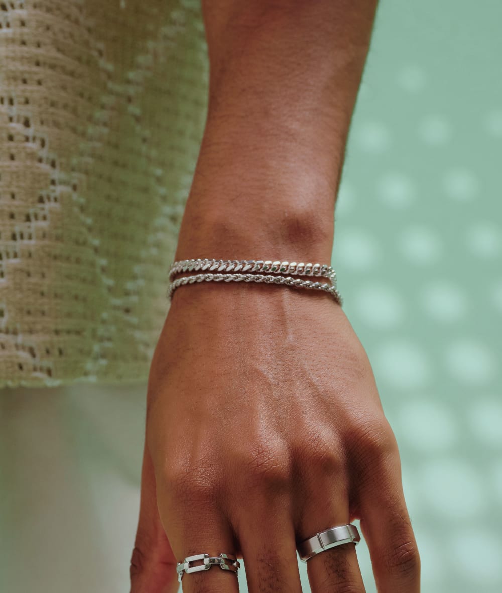 Cuban + Rope Bracelet Stack - Silver - Made with Precious Metals