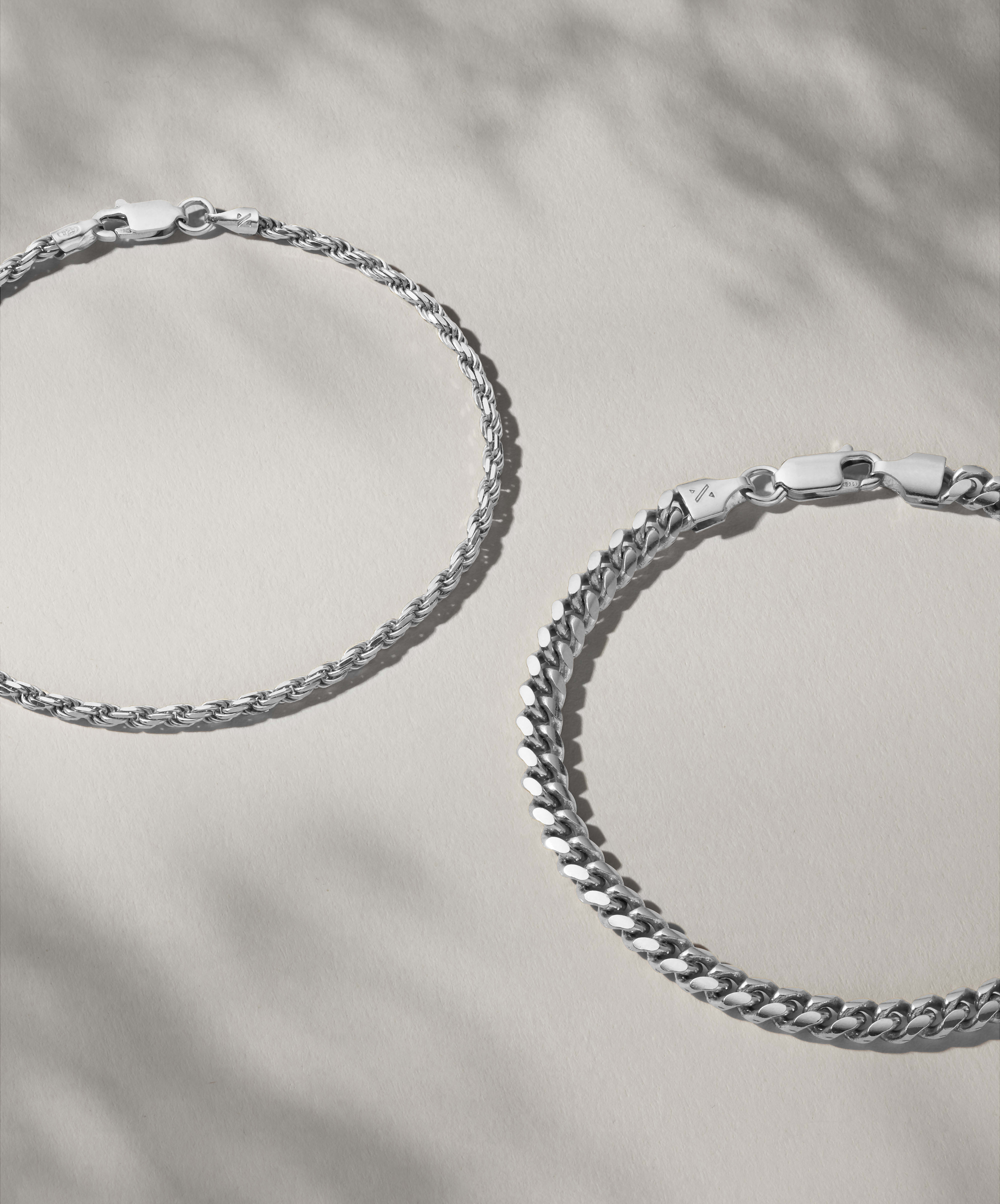 Image Cuban + Rope Bracelet Stack - Silver - Crafted in Italy