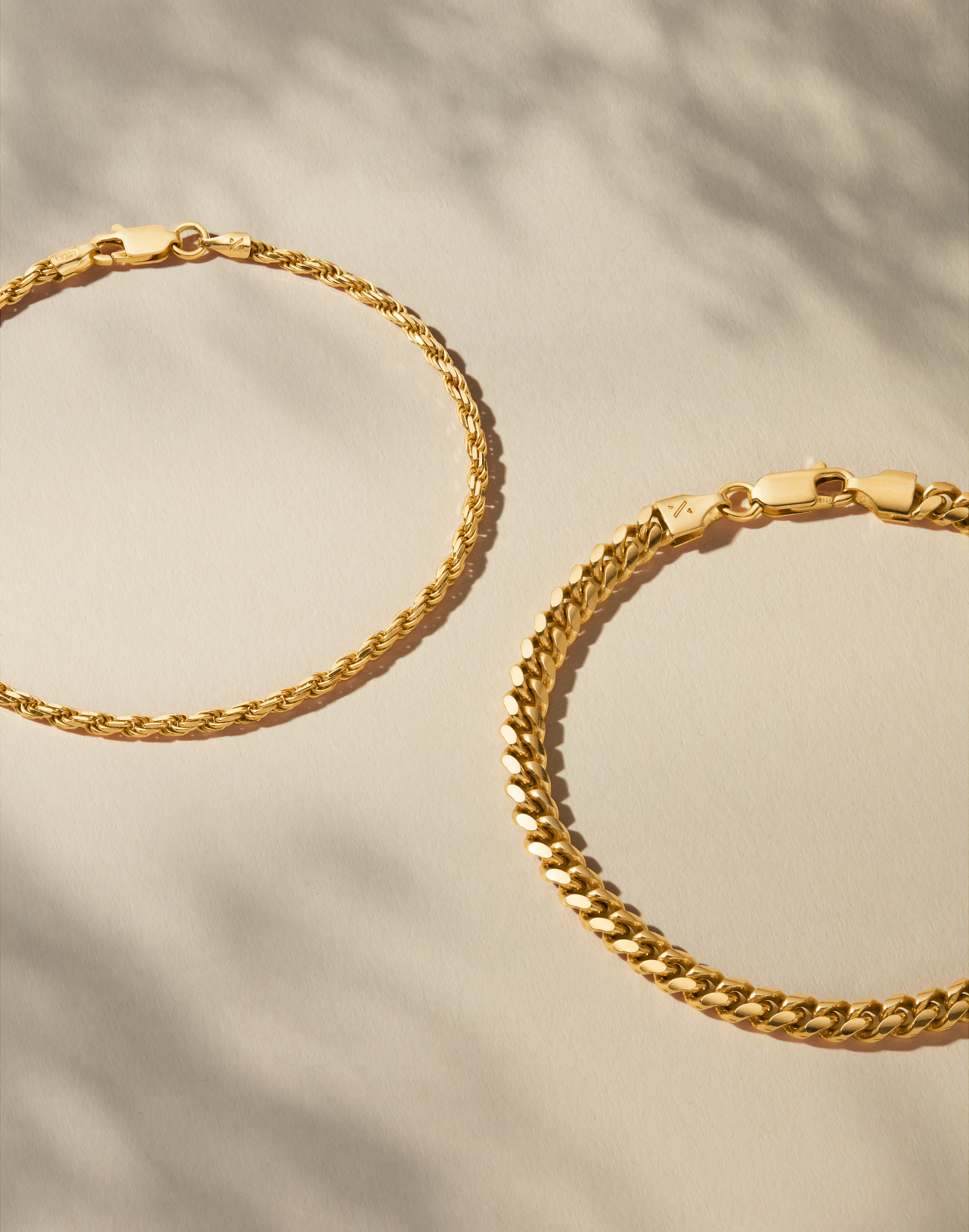 Image Cuban + Rope Bracelet Stack - Gold - Made With Precious Metals