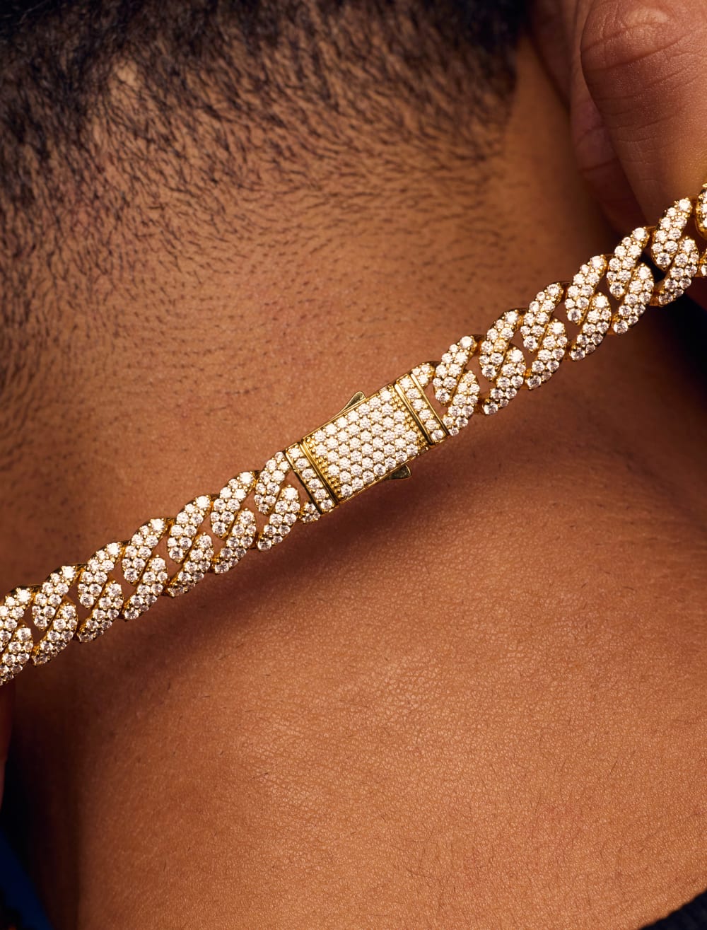 Iced Out Cuban Link Chain - 8mm Gold - Custom Box Clasp
