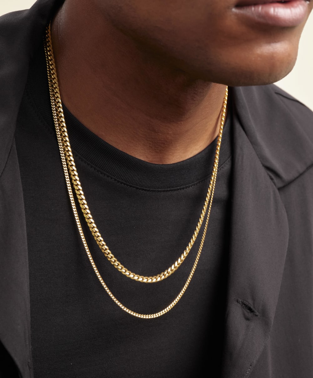 Cuban Chain Stack - 5mm 3mm Gold - Crafted in Italy