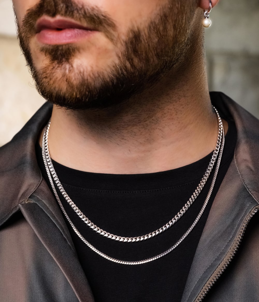 Cuban Chain Stack - 5mm 3mm Silver - Made with Precious Metals