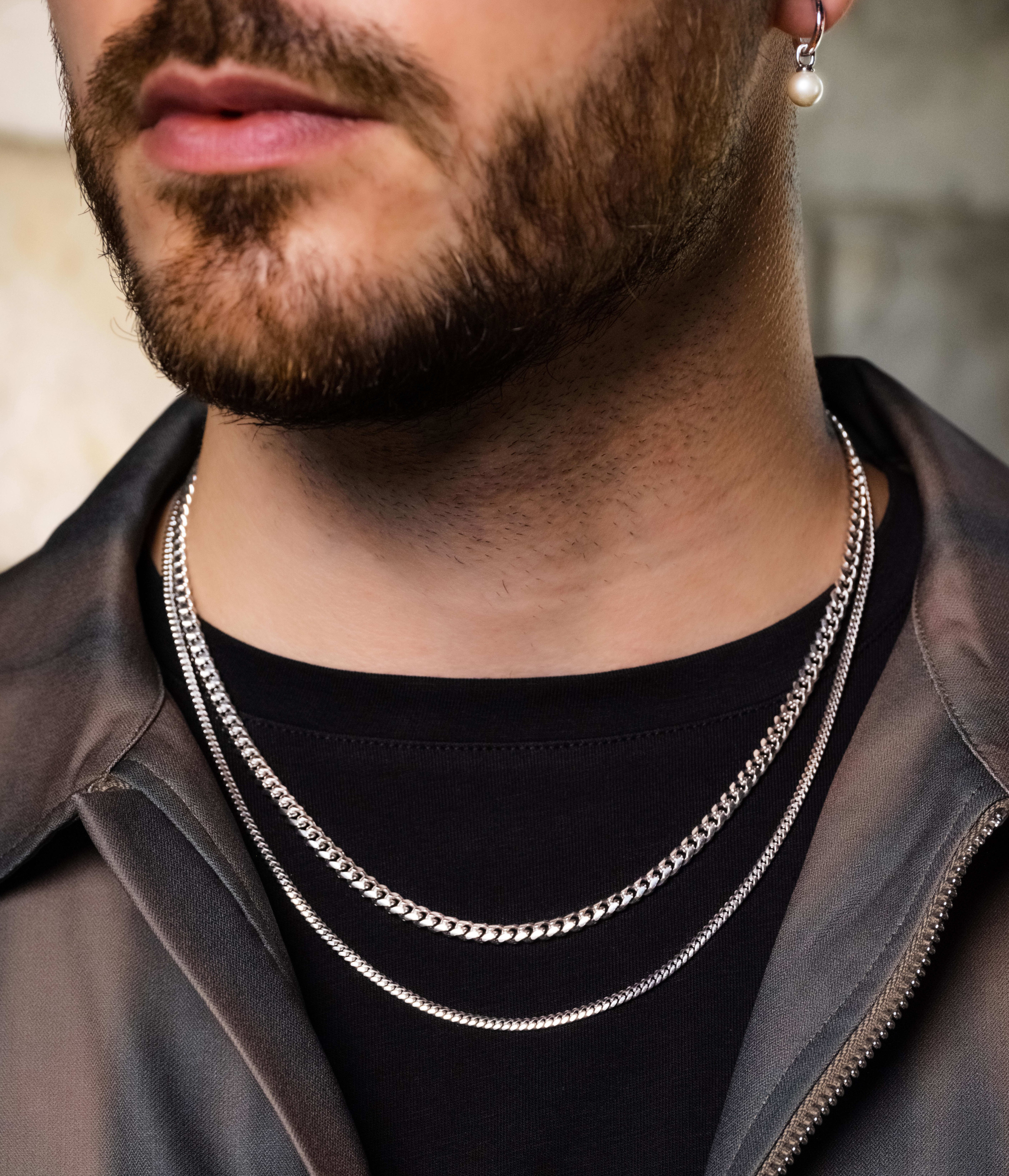Image Cuban Chain Stack - 5mm 3mm Silver - Made with Precious Metals