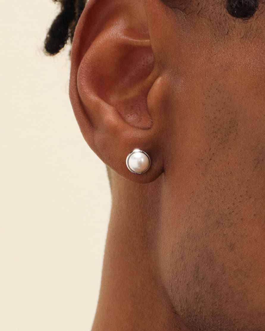 Bezeled Pearl Stud Earrings