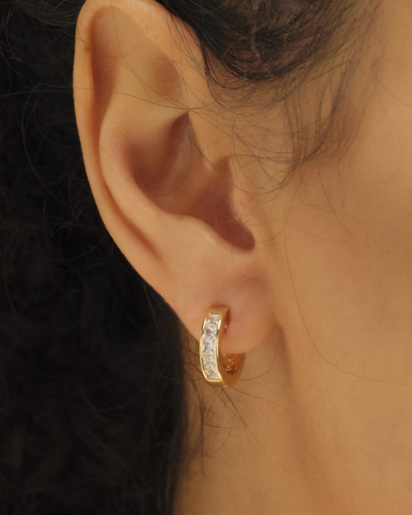 Emerald Cut Inset Hoop Earrings