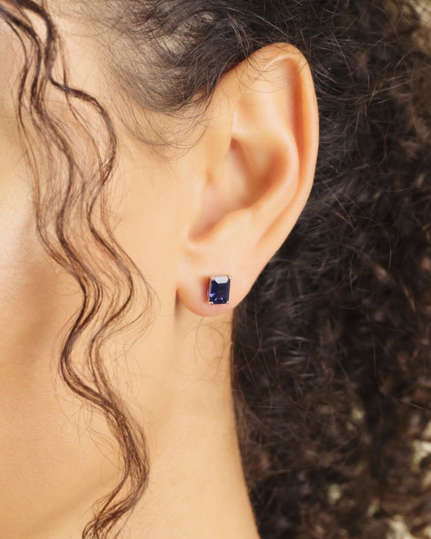 Blue Emerald Cut Stud Earrings