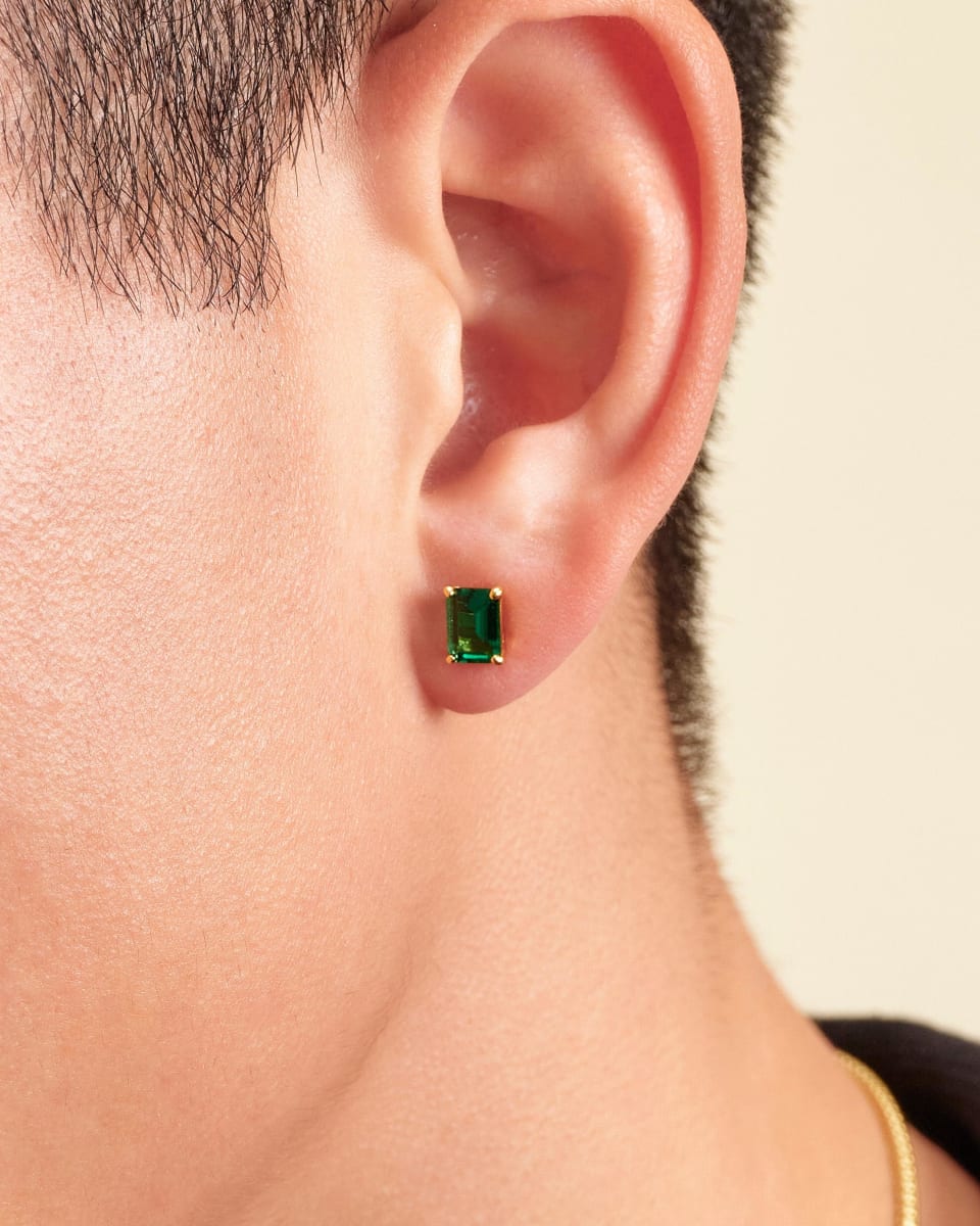 Green Emerald Cut Stud Earrings