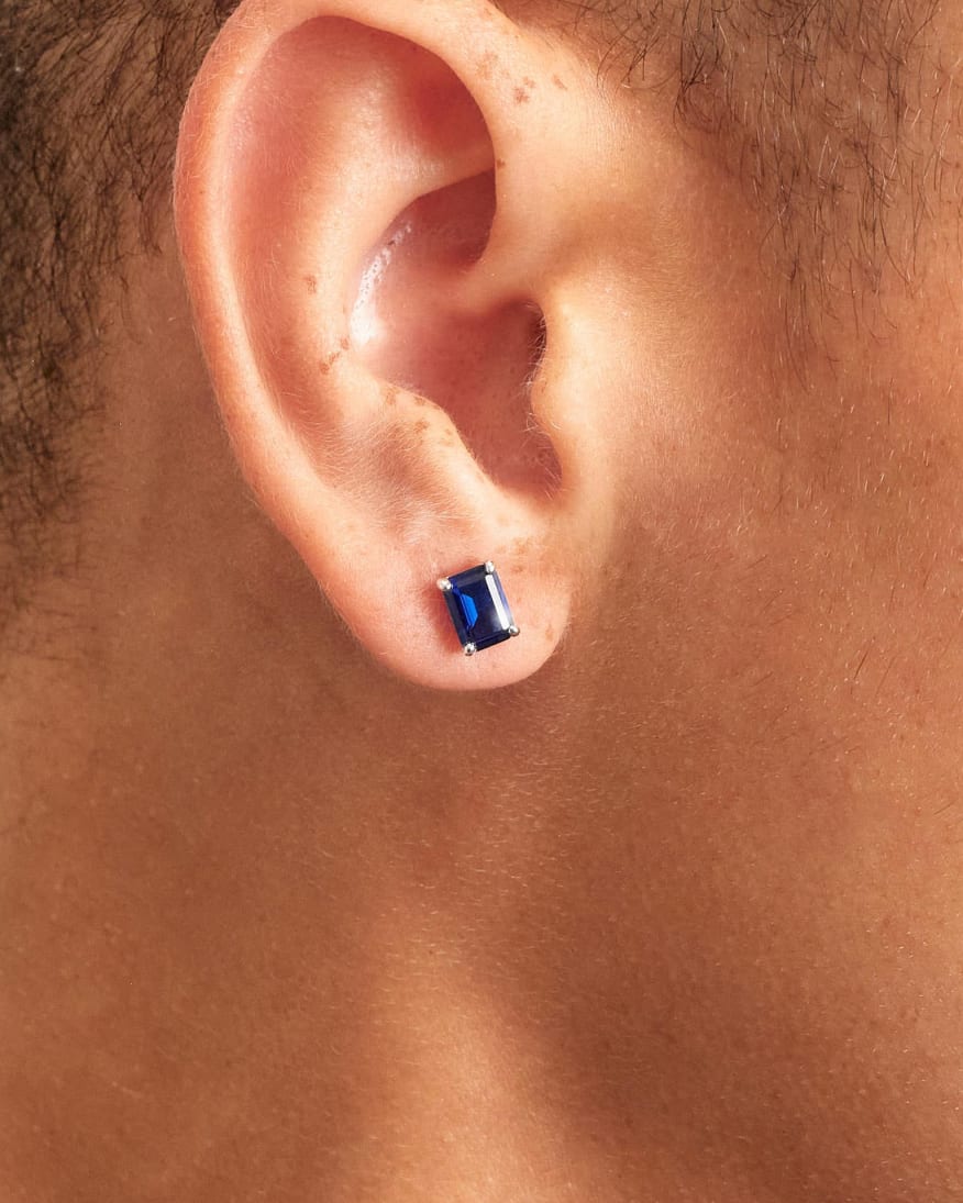 Blue Emerald Cut Stud Earrings