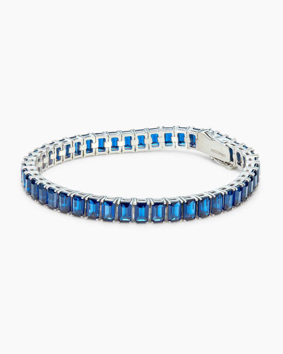 Blue Emerald Cut Tennis Bracelet