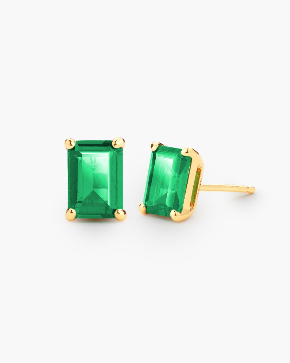 Green Emerald Cut Stud Earrings