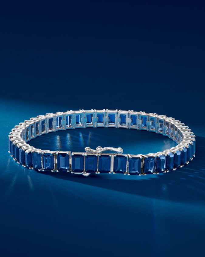 Blue Emerald Cut Tennis Bracelet